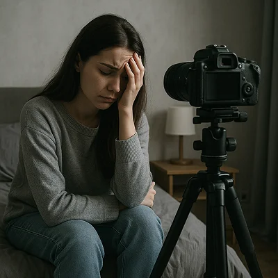 Расстроенная девушка перед камерой